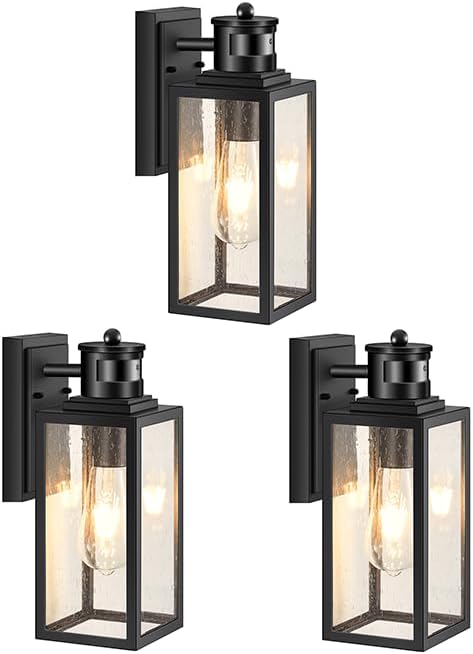 VIANIS 3 Pack Motion Sensor Outdoor Wall Lights, Matte Black Outside Lighting Fixtures for House, Exterior Porch Lights Wall Mount Sconce, Waterproof Dusk Dawn Sensor Coach Lanterns Outdoor Wall Lamps