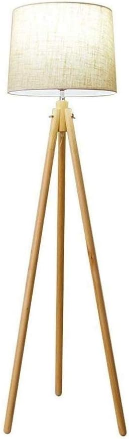 Modern Modern Simplicity LED Simple Wood Tripod Floor Lamp Warm Eye Protection Linen Lampshade Reading Standing Lamp 1.55M Height E27 Single Head Floor Lamp for Living Room Foot Switch Decor