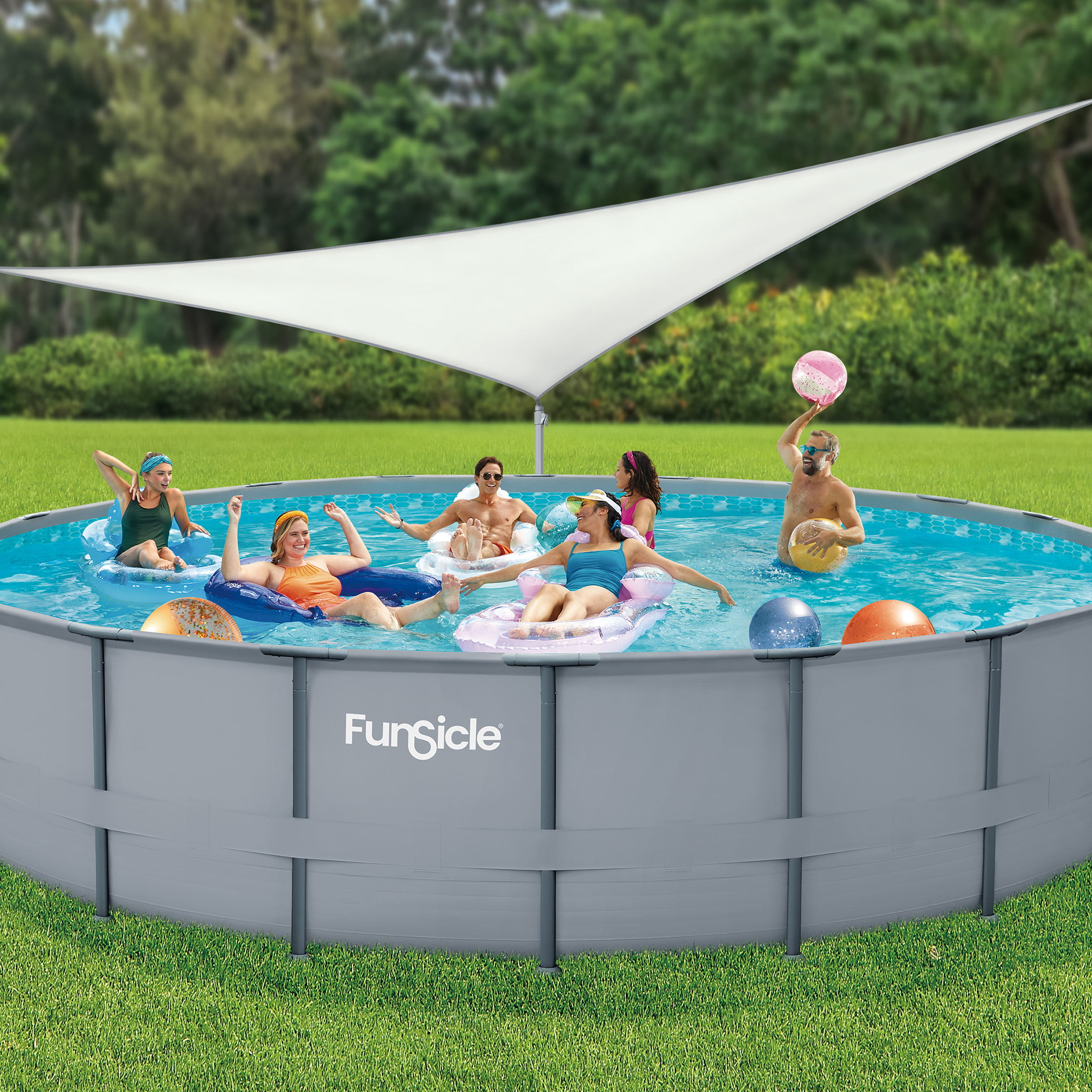 Funsicle Above Ground Swimming Pool Canopy, Sun Shade, White, Triangular, Adults, Unisex