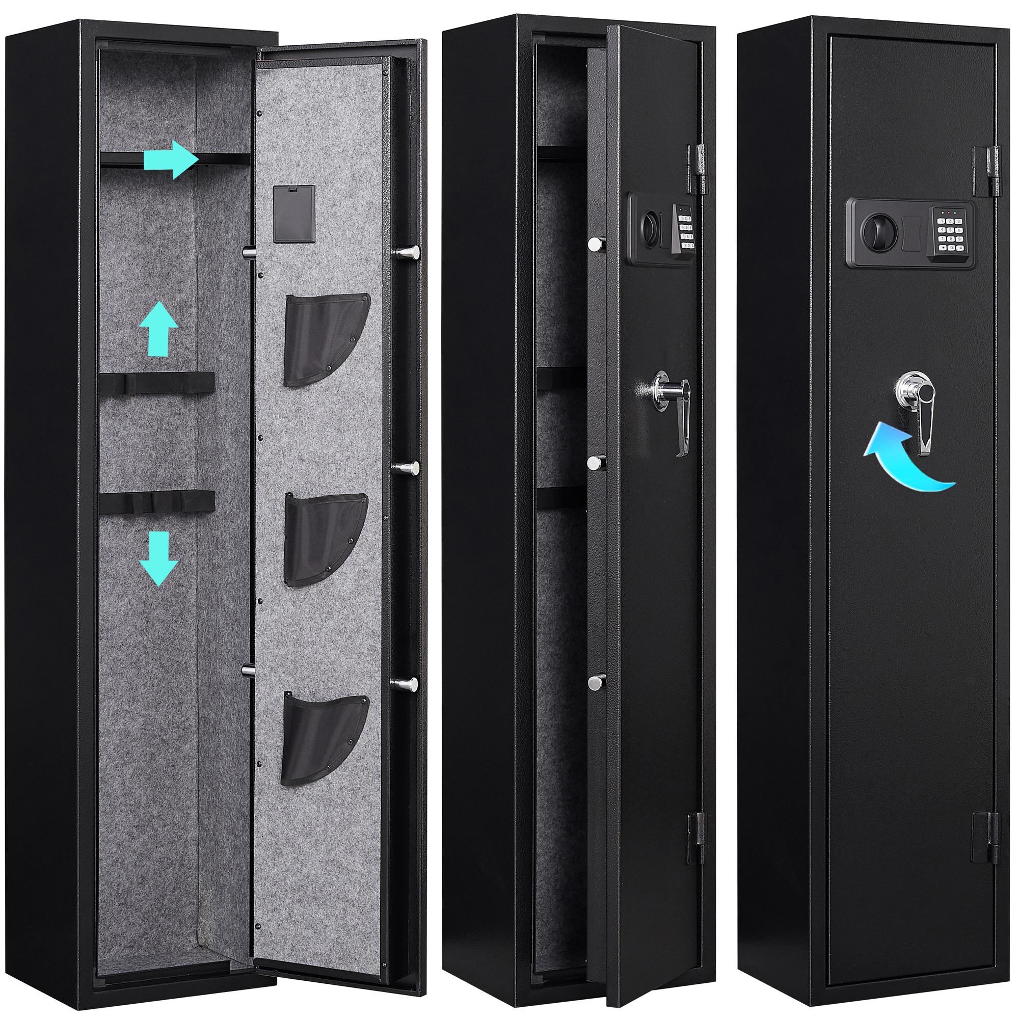 Gun Safe for Home, Quick Access Ways Gun Storage Cabinet, Heavy-Duty Electronic Digital Safe Cabinet with Keypad Lock, Top Open Shelf, Adjustable Holders, Alarm System