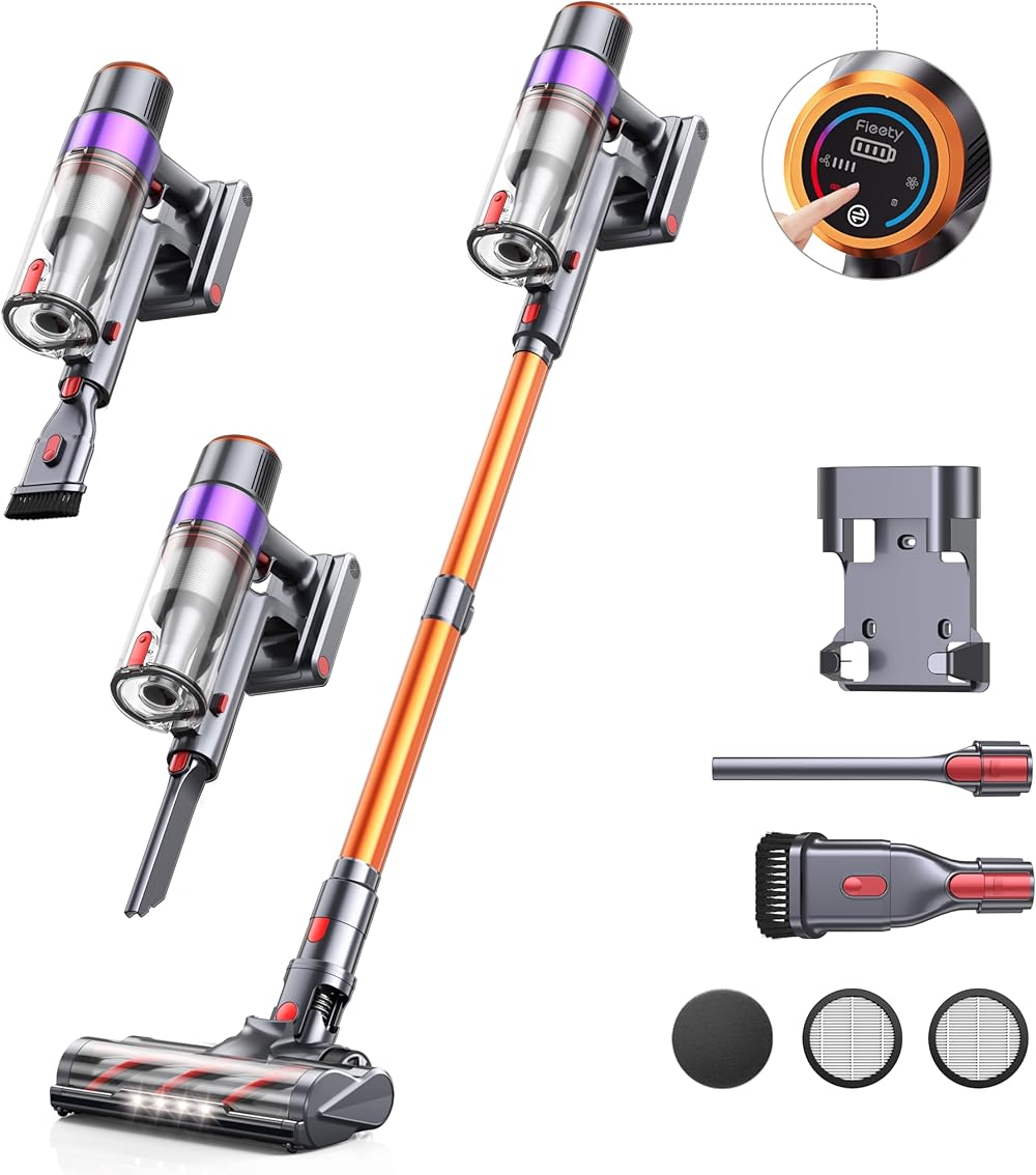 Cordless Vacuum Cleaner 450W/38KPA, Stick Vacuum Cleaner with Touch Display, 55 Mins Max Runtime, Handheld Anti-Tangle Vacuum Cleaner, 2-in-1 Roller Brush, Carpet, Pet Hair and Hardwood Floor