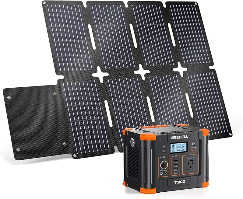 GRECELL Portable Power Station 330W Solar Generator with 80W Foldable Solar Panel, Fast Charging Emergency Power Backup Battery with Portable Solar Charger for RV/Van Road Trip Camping