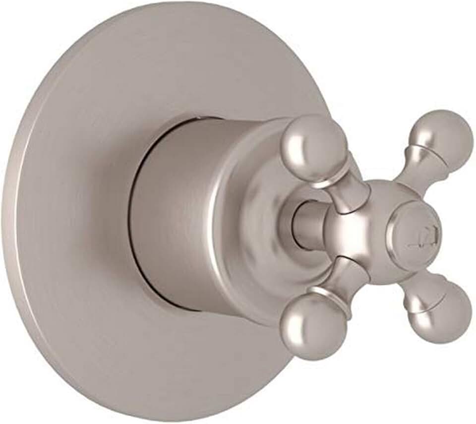 Rohl AC27NX-STN/TO Arcana Four Port Three Direction Diverter Trim Only New Style with Cross Handle and Sleeve, Satin Nickel