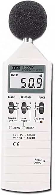 TES-1350R Sound Level Meter Noise Meter Range from 35 to 130dB | 0.1dB Resolution | Dynamic Range 65dB | A & C Frequency Weightings | Maximum Hold Function | RS-232 Interface TES 1350R