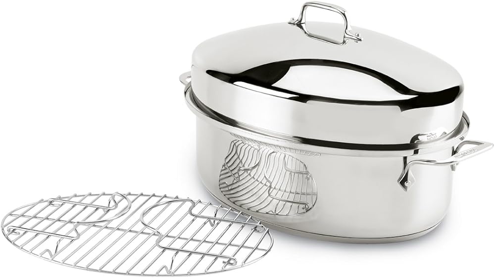 All-Clad Specialty Stainless Steel Covered Oval Roaster 3 Piece, 19x12x10 Inch Oven Broiler Safe 600F Roaster Pan, Pots and Pans, Cookware Silver