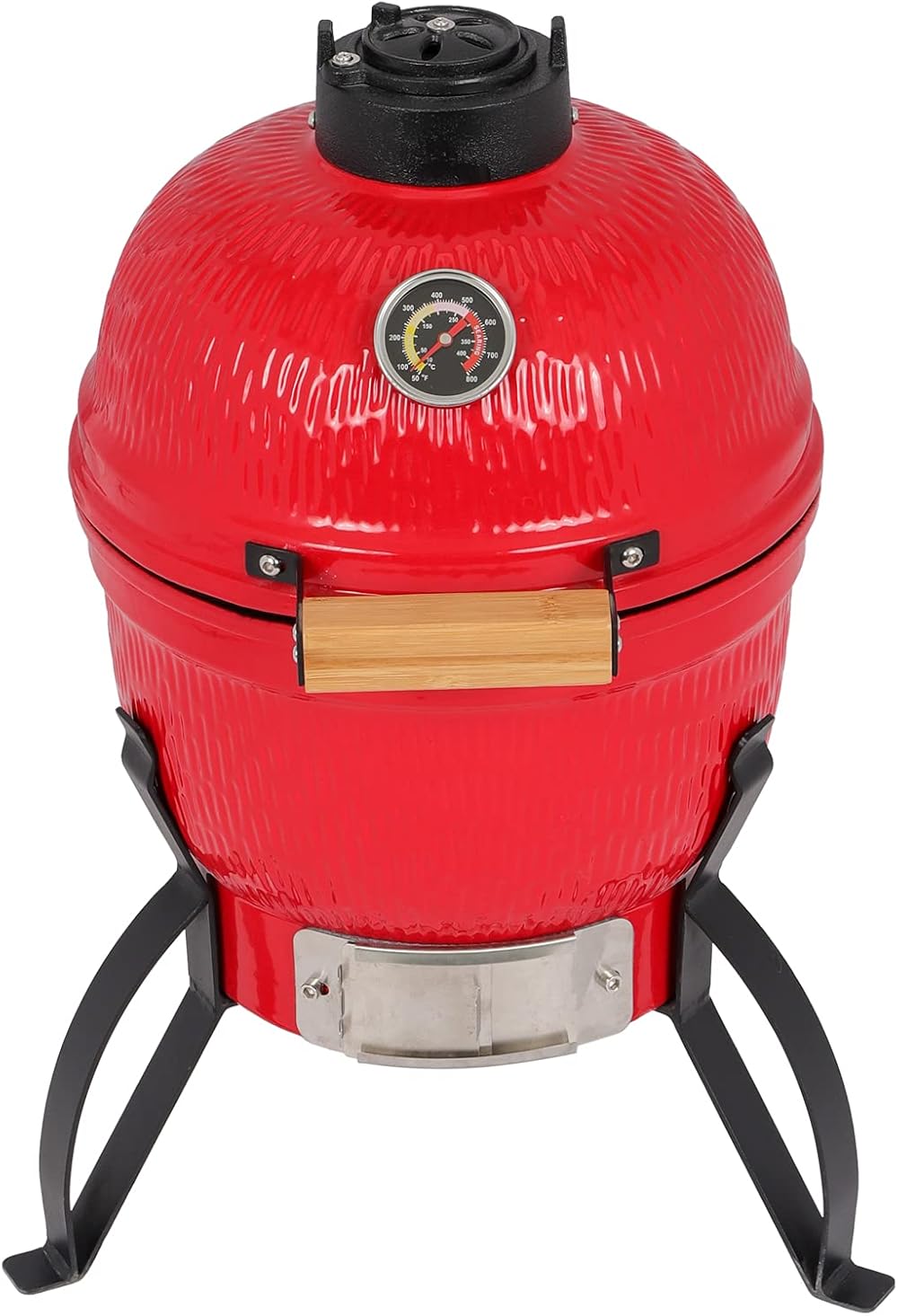 13in Round Ceramic Charcoal Grill Orange – Heavy Duty Ceramic Barbecue Smoker and Roaster with Built-in Thermometer and Stainless Steel Grate