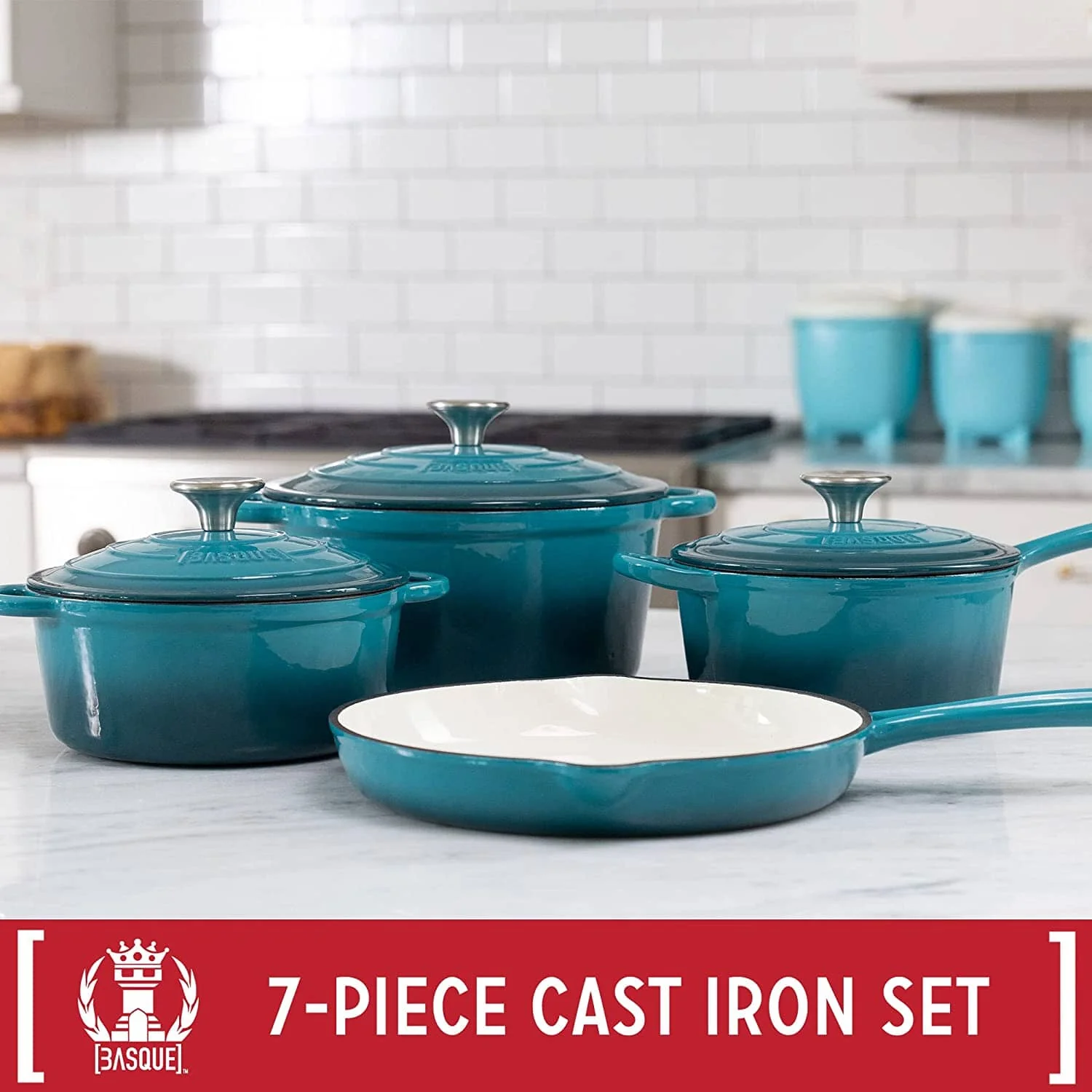 7-Piece: Basque Enameled Cast Iron Cookware Set