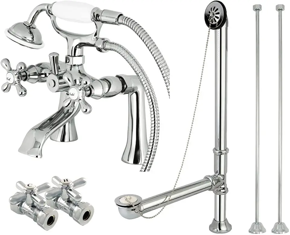 Kingston Brass CCK268C Vintage Deck Mount Clawfoot Tub Faucet Package, Polished Chrome 7 Inch