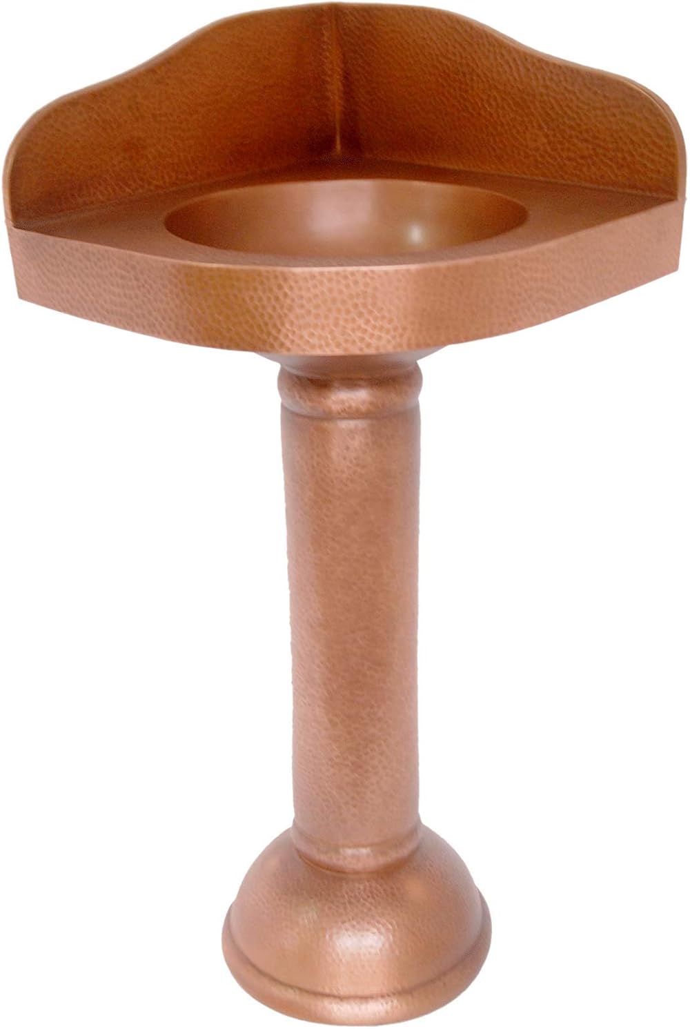 HAMMERED COPPER CORNER PEDESTAL SINK - Hammered interior and exterior - Copper Antique Finish