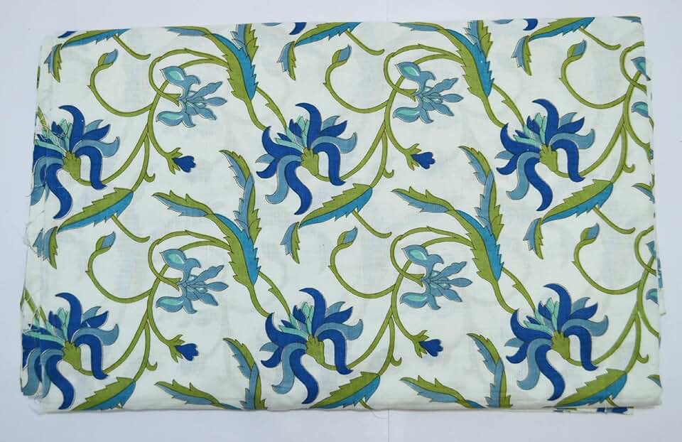 Scrren Print Dressmaking by The Yard Fabric 100% Cotton Floral Print Fabric for Sewing Crafting Ethnic Running Natural Dye Sanganeri Indian Fabric by The Yard 530 (50 Yard pre Cut)