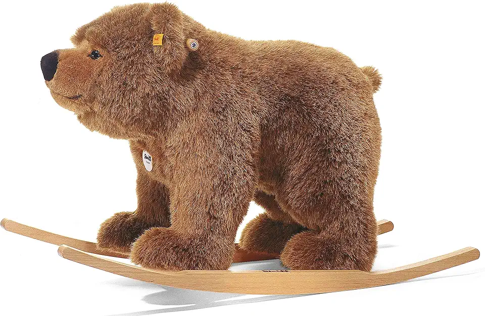 Steiff Urs Riding Bear Stuffed Rocker - Premium Soft Woven Plush Animal Ride-On with Wooden Base and Handles - for Kids Ages 4 and Up
