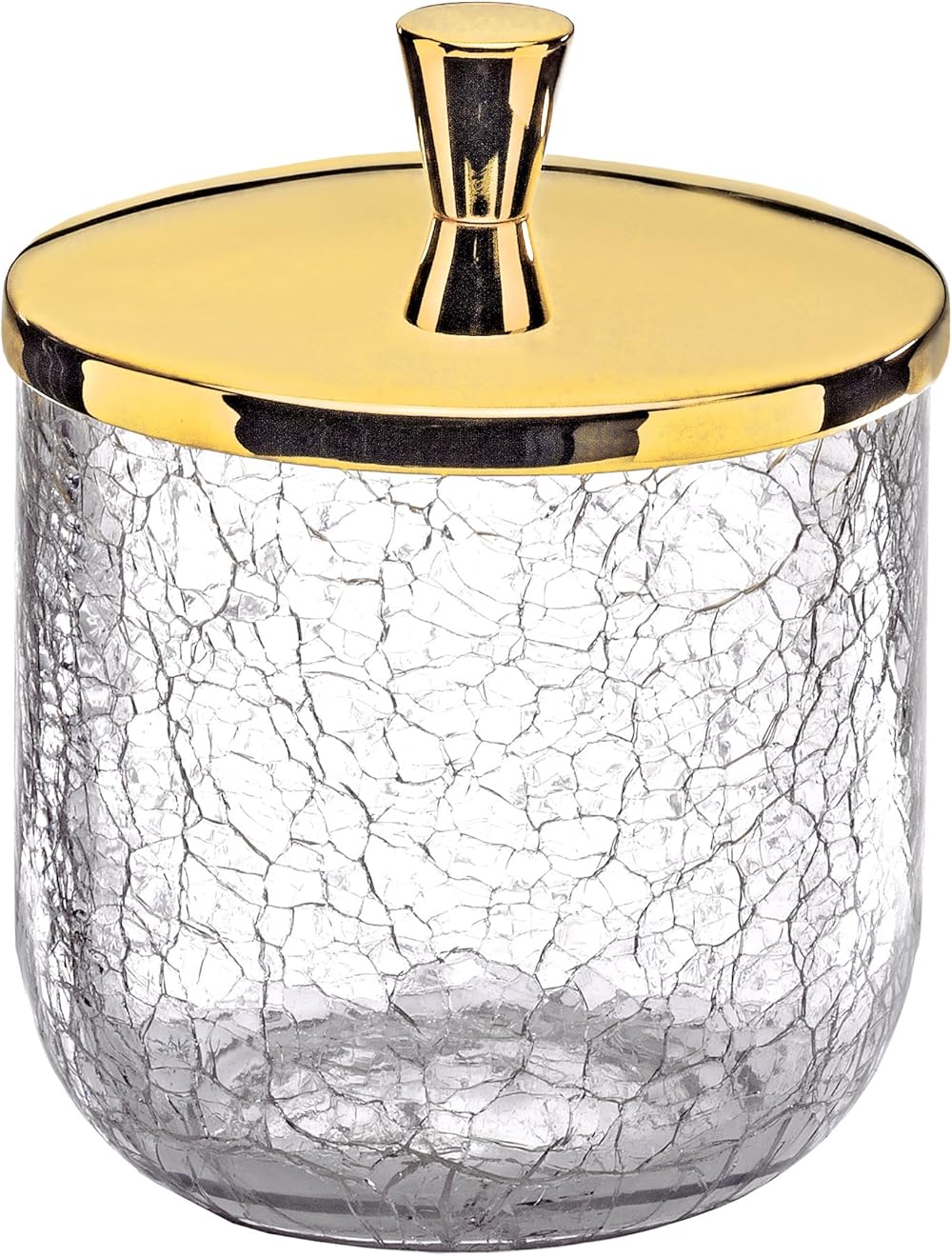 Crackle Collection Cotton Ball Swab Pad/Container Cup Holder, Crackle Glass Cup, Dispenser Holder, Canister Set, Made in Spain (European Brand) (Polished Gold)