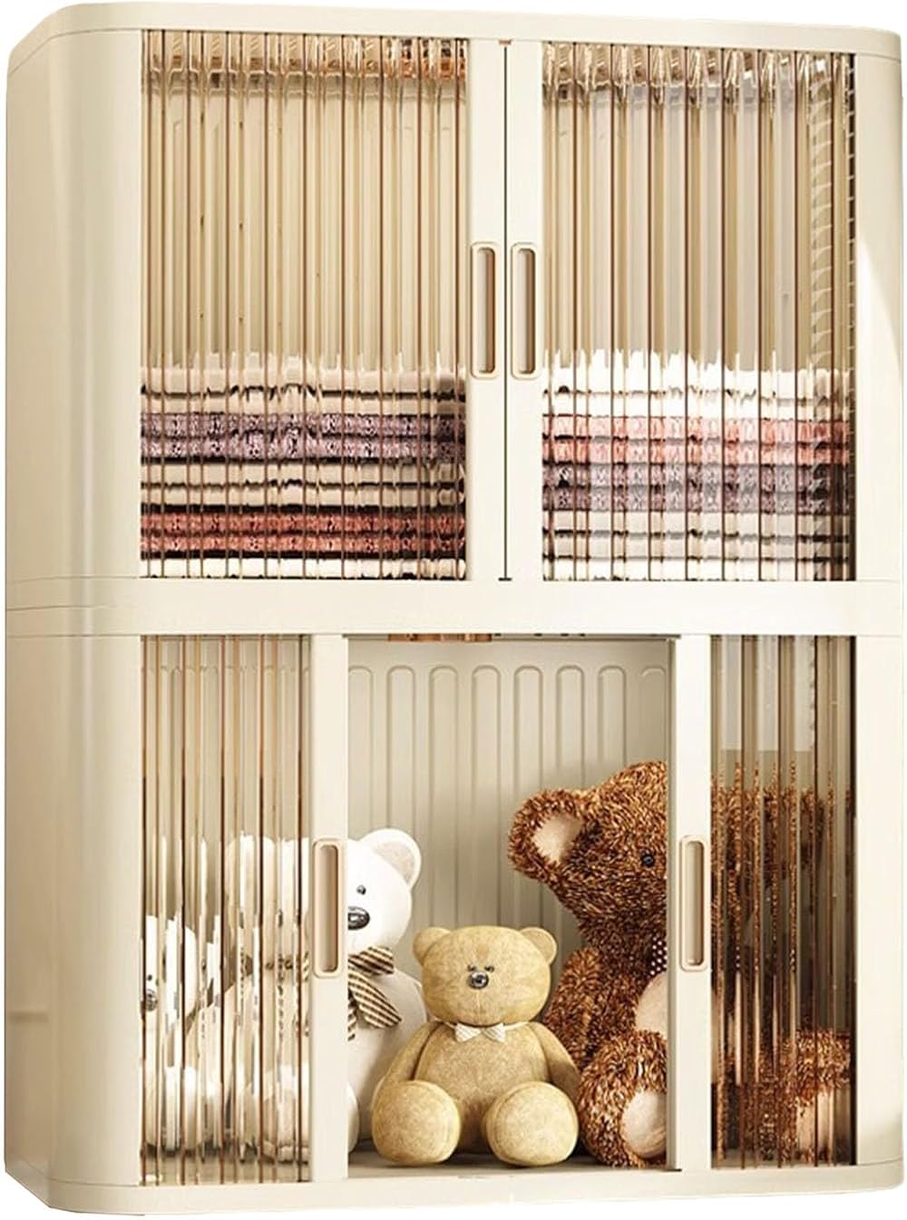 2-Tier Folding Storage Bins with Wheels, Organizer Stackable Plastic Closet Collapsible Storage Boxes with Magnetic Doors, Used for Toys, Books, Clothes, Shoes and Groceries