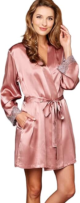 Women's Robe, 100% Silk, Lace Trimmed Sleeves, Indulgence Collection, Lingerie, Beautiful Gift Packaging