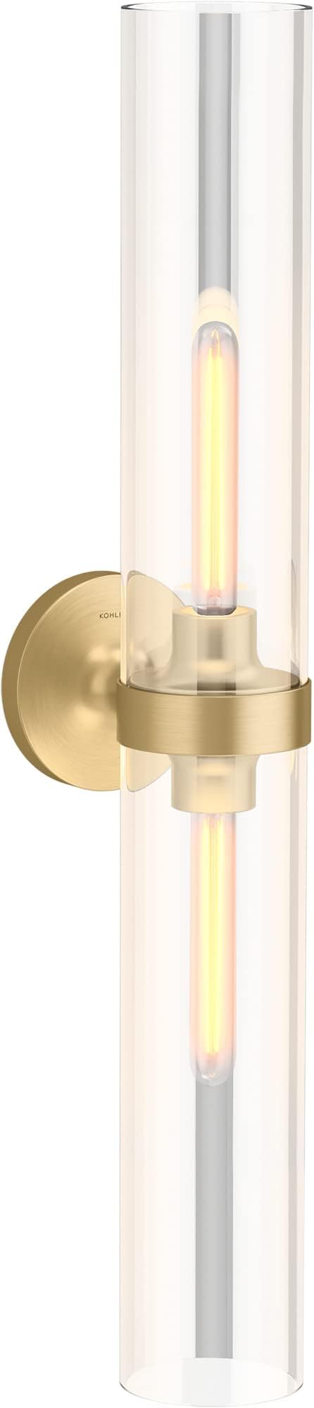 KOHLER Purist Bathroom Vanity Light Fixture, Wall Sconce Lighting, UL Listed, 2 Light - 29 in. H, Brushed Moderne Brass
