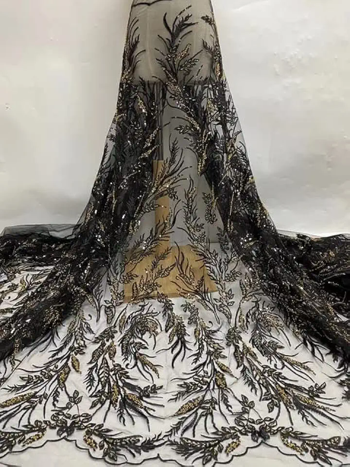 Mahacraft African Lace Fabrics French Tulle Handmade Beaded Lace Fabric Soft Bridal Materials Nigerian African Lace Fabric Sewing for Wedding Party - 5 Yards - 120cm