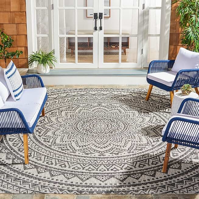 SAFAVIEH Courtyard Collection Area Rug - 9' x 12', Light Grey & Black, Non-Shedding & Easy Care, Indoor/Outdoor & Washable-Ideal for Patio, Backyard, Mudroom (CY8734-37612)