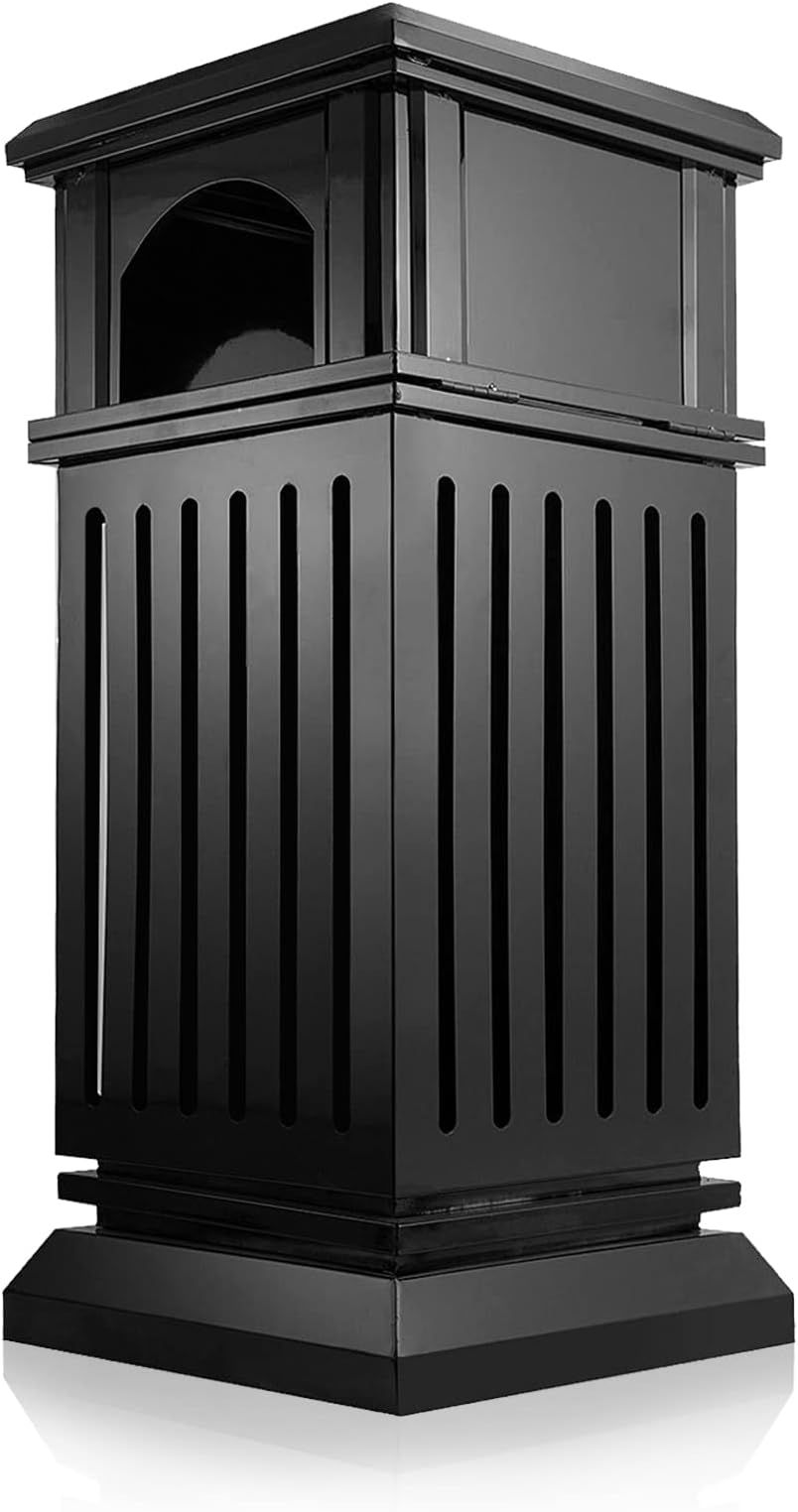 Outdoor/Indoor Trash Can Commercial Trash Can Waste Container with Perforated Galvanized Steel Panel for Disposal Commercial Waste Container -Black