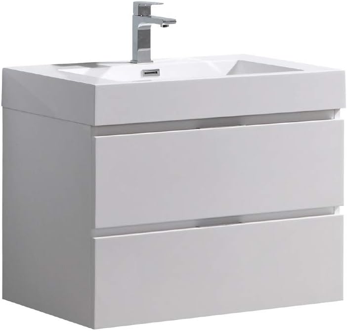 Fresca Valencia 30 Inch Glossy White Wall Hung Modern Bathroom Vanity - Includes Integrated Sink with 2 Soft-Closing Drawers - Faucet Not Included - FCB8330WH-I