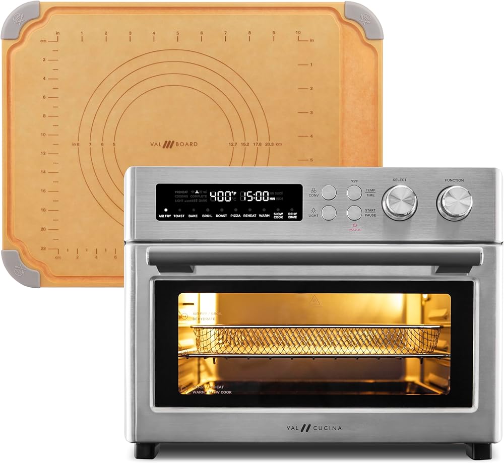 Air Fryer Toaster Oven, 10-in-1 Convection Ovens and VAL Board Cutting Board, Silver Color