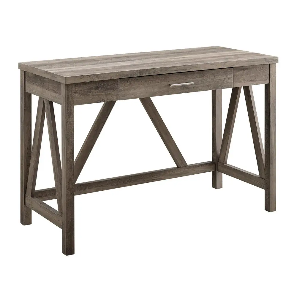 Woven Paths Rustic Farmhouse Computer Writing Desk with Drawer, Grey Wash