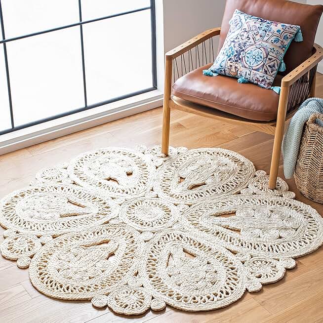SAFAVIEH Natural Fiber Collection 9' Round Ivory NF360B Handmade Farmhouse Rustic Country Premium Jute Entryway Foyer Living Room Bedroom Kitchen Area Rug