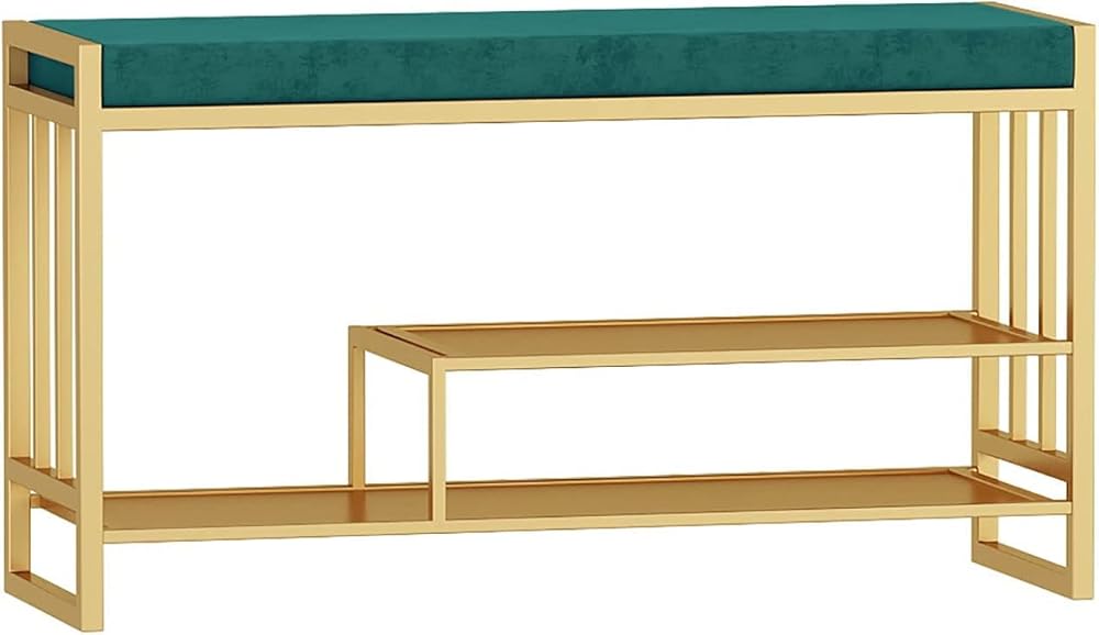 Shoe Storage Bench Entryway Hallway Furniture, 2 Tiers Shoe Bench Metal Shoe Rack Metal Standing Heavy Duty Shoe Stand Organizer Holder for Living Room Hallway(Dark green,80 * 30 * 45cm)