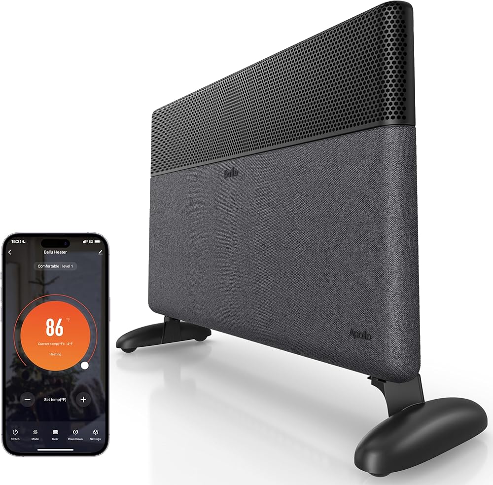 Ballu Convection Panel Space Heaters,Whole Room Heater for Indoor Use with Smart Thermostat,24h Timer,WIFI&APP Control,Portable Standing and Wall Mount,1500W Electric Space Heaters for Indoor Use
