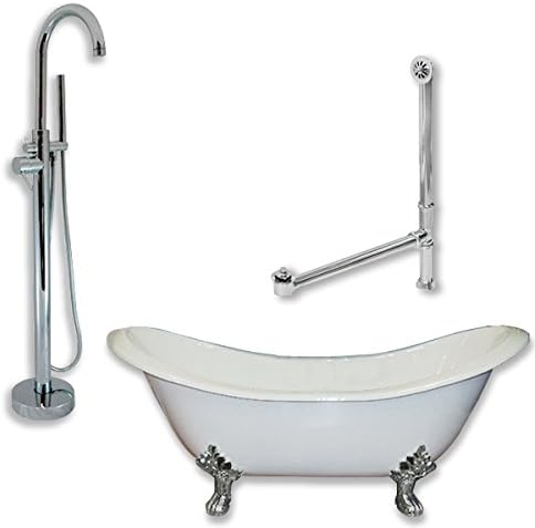 Des-150-pkg-cp-nh Cast Iron Double Ended Slipper Tub 71 X 30 With No Faucet Drillings And Complete Polished Chrome Modern Freestanding Tub Filler With Hand Held Shower Assembly Plumbing Packagein Faux Copper