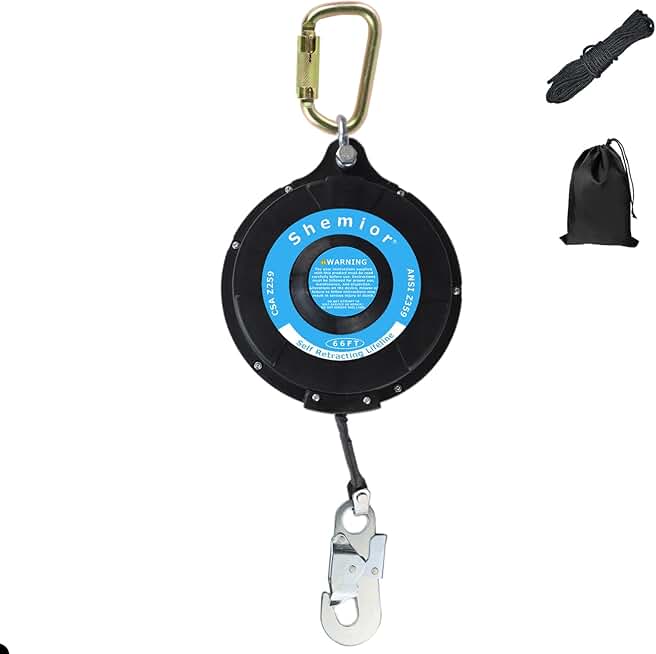 66FT Web Self Retracting Lifeline, No Tangle Lightweight Housing SRL, Self Retractable Safety Harness Lanyard, Fall Arrest Protection PPE Gear for Roofing Construction, OSHA/ANSI Compliant