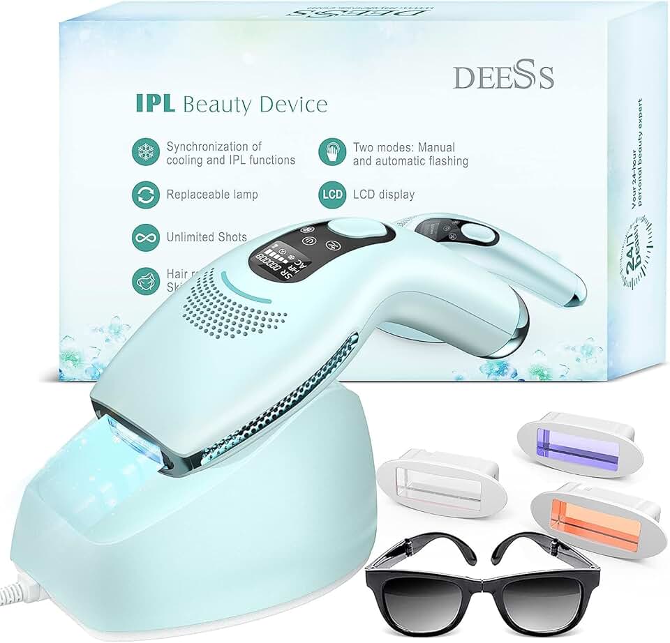 DEESS Laser Hair Removal with Cooling System, GP590 IPL Hair Remover for Women and Men, 45°F ICE Compress Contact, Safety Mis-touch Sensor, at Home Painless Hair Removal Device for Face & Whole Body