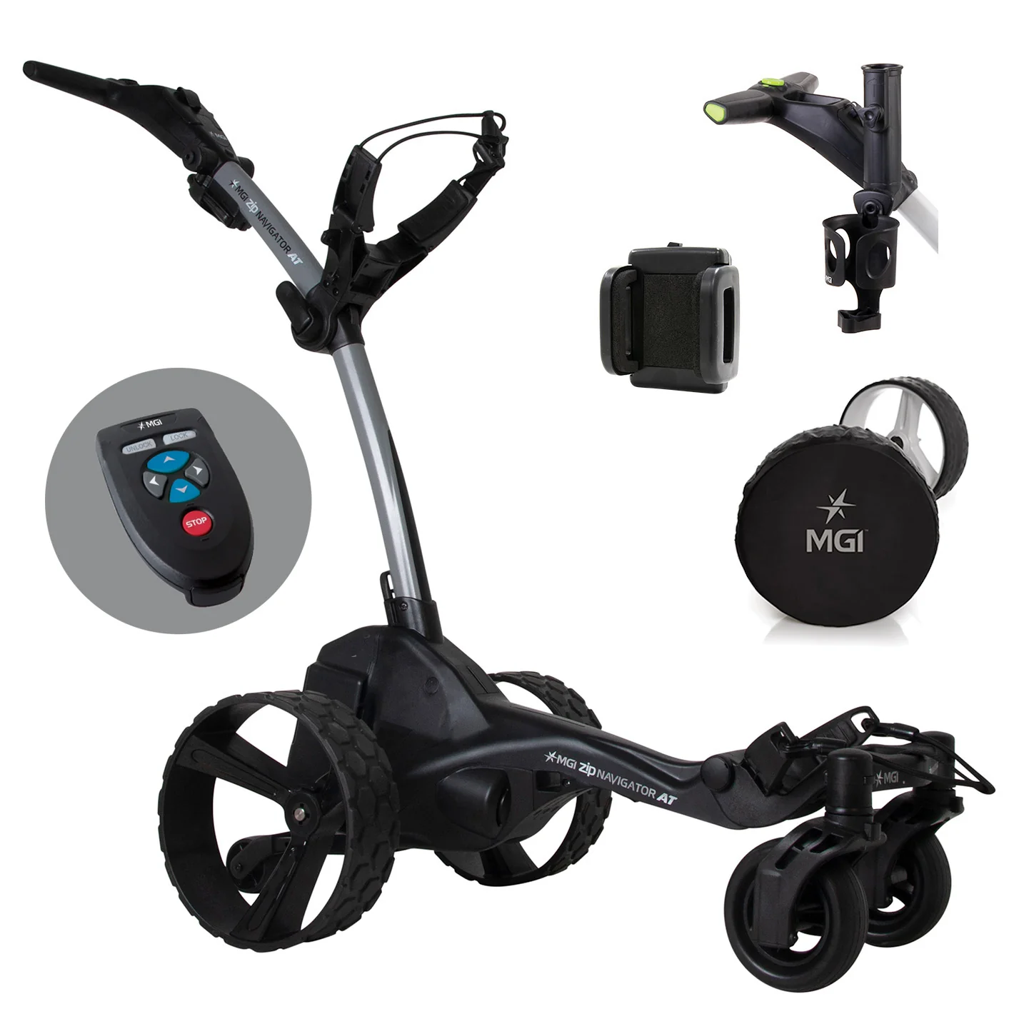 MGI Zip Navigator Electric Golf Caddy (36-Hole Battery) with Free MGI Accessories Kit