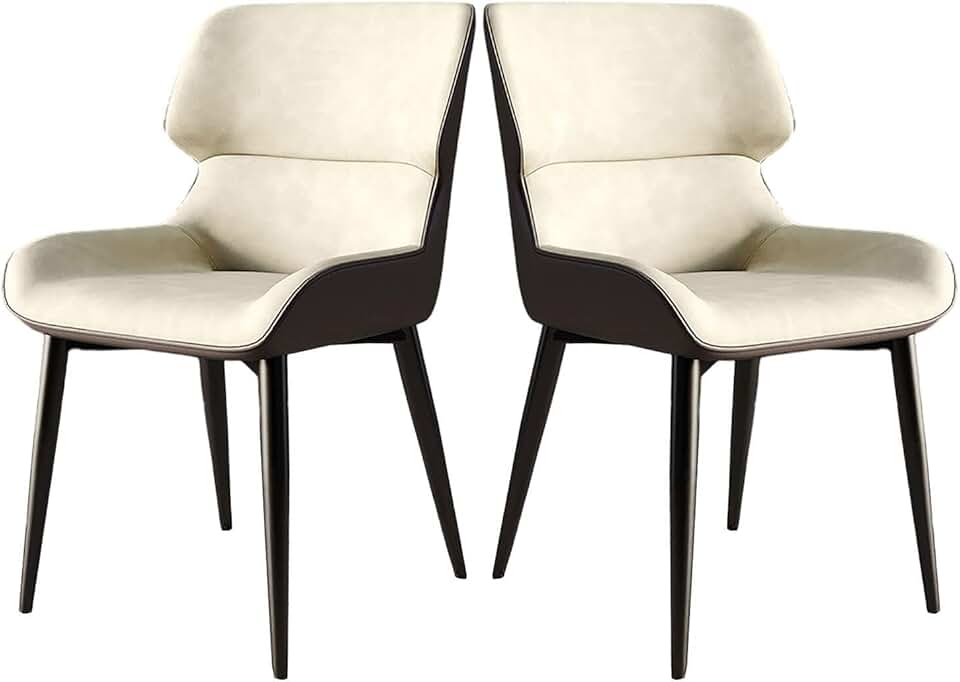 Meal Chairs Ergonomic Back Dining Chairs Kitchen Chairs Set of 2 Pu Leather Upholstered Accent Chairs for Bedroom Living Room Side Chairs Soft Comfortable Leisure Chair Sturdy Durable/Beige/On