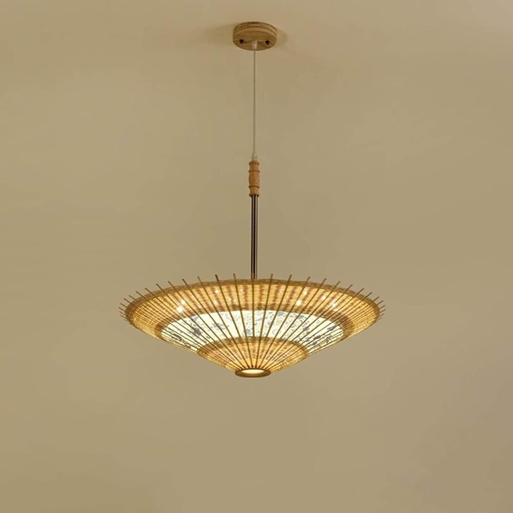 Umbrella Chandelier, Hand-Woven Bamboo Ceiling Lamp DIY Wicker Rattan Pendant Light Retro Indoor Adjustable Suspension Illumination Coffee Shop Bar Kitchen Island Lighting,65 * 17 * 40Cm