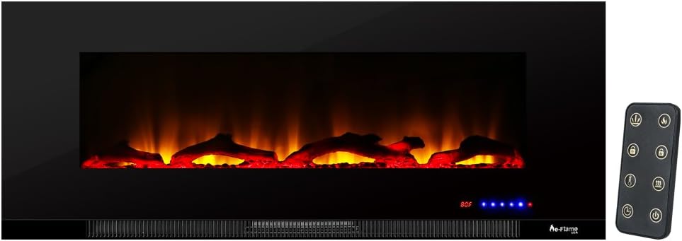 Livingston 50-inch Wall Mount LED 3-D Electric Fireplace Stove with Timer and Remote - 3-D Log and Fire Effect