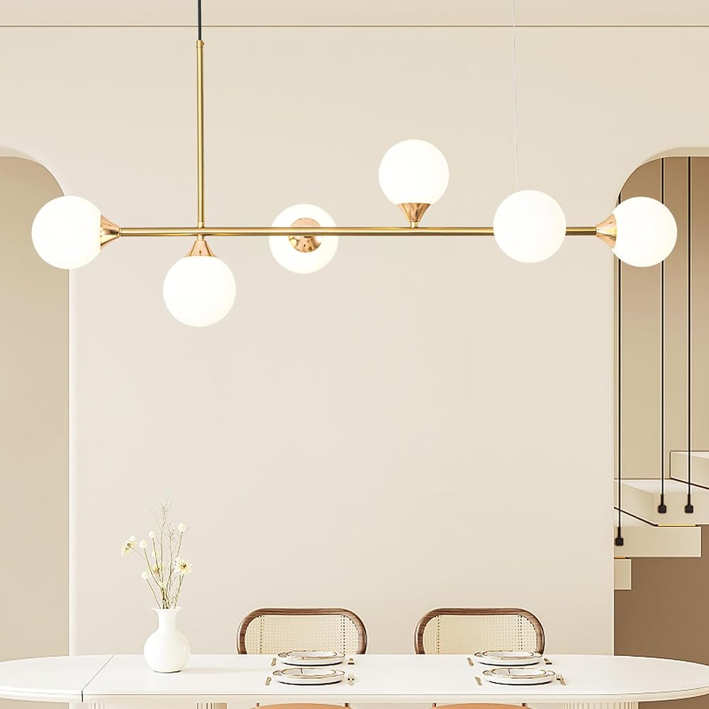 Globe Linear Chandelier Pendant Light Fixture Brass mid Century Chandelier Over Table 6 Light White Glass Sputnik Chandelier Island Lights for Kitchen