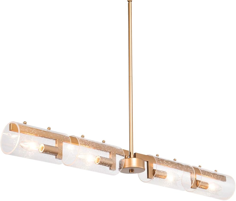 LOG BARN Gold Chandelier, Gold Dining Room Light Fixture with Seeded Glass Shades, 34.5