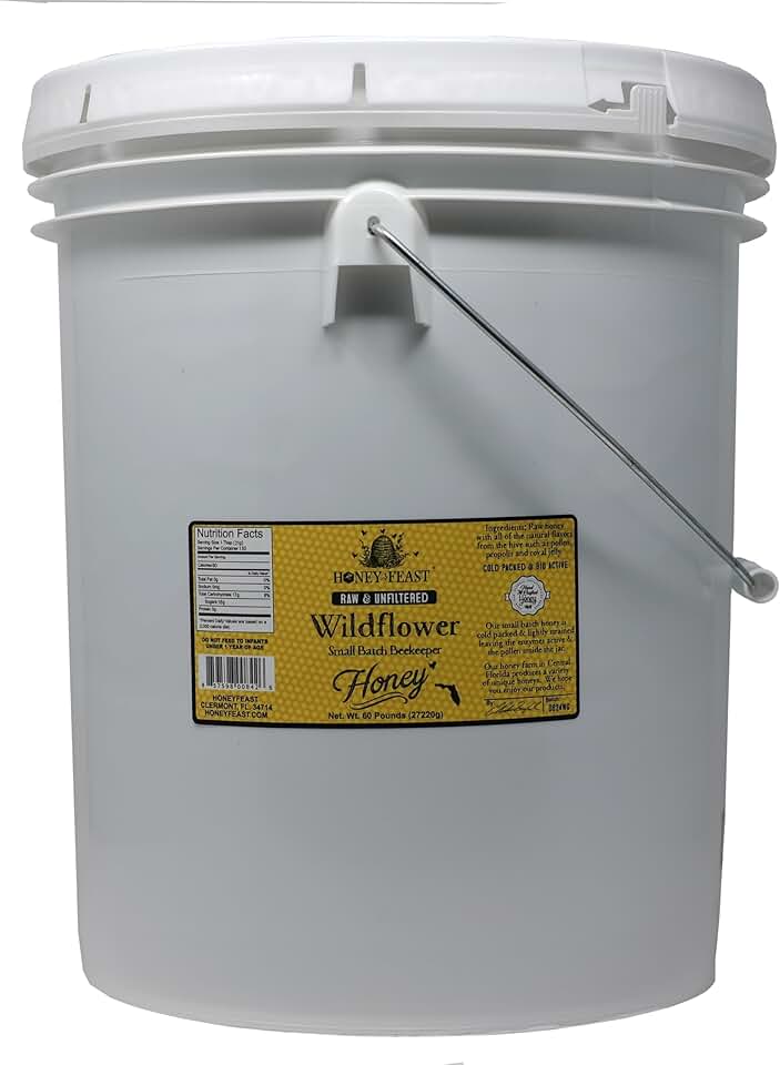 HONEY FEAST Wildflower Honey - 5-Gallon Bulk Size, All Natural, Unfiltered, Unheated, Perfect for Sweetening & Baking