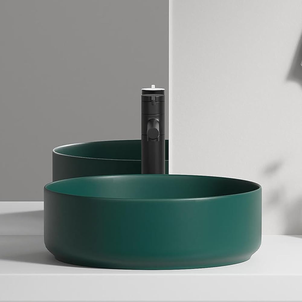 Bathroom Sink ，Basin White Porcelain Ceramic Lavatory ， Basin Vanity White Ceramic Above Counter Countertop Sink ，Suitable for hotels, toilets, wash basins, bathrooms(Green,300X300/11.8 * 11.8in)