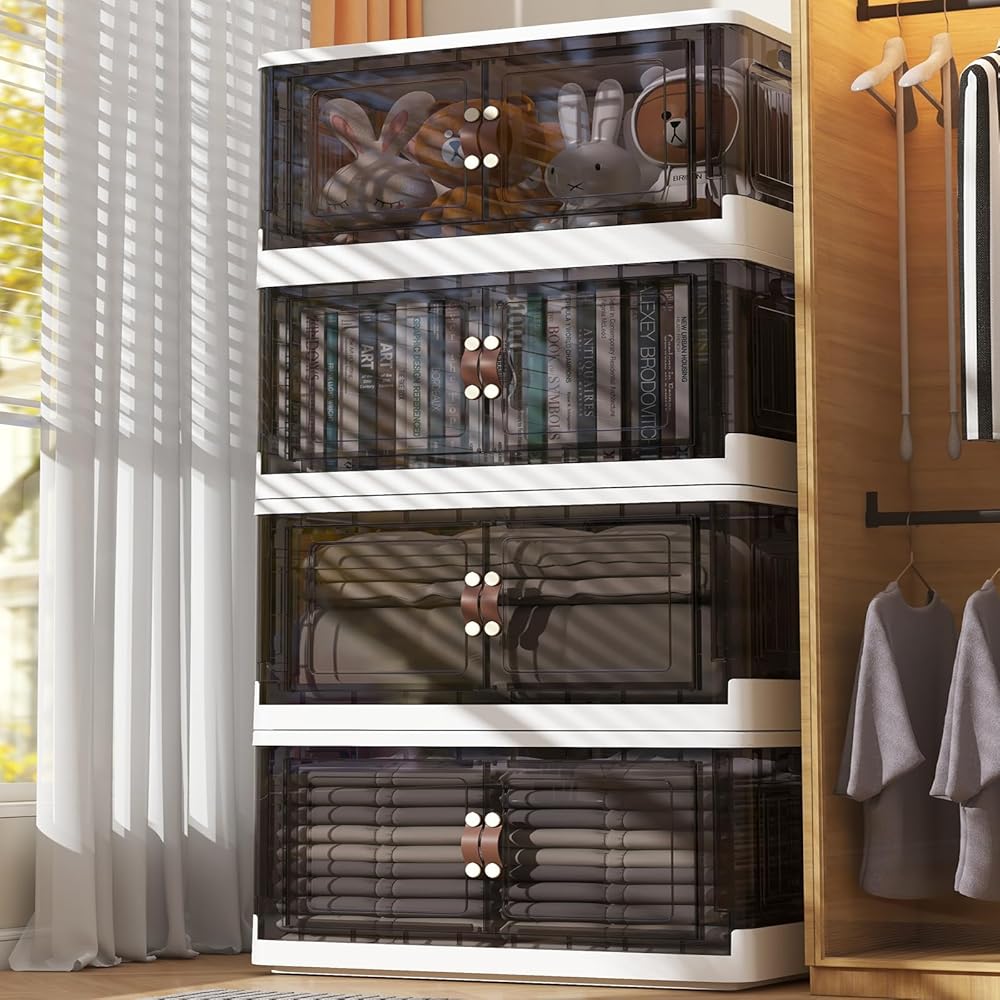 Storage Bins with Lids,21 Gal Stackable Storage Bins,4 Packs Collapsible Storage Bins with Wheels,Closet Organizers and Storage for Home and Office