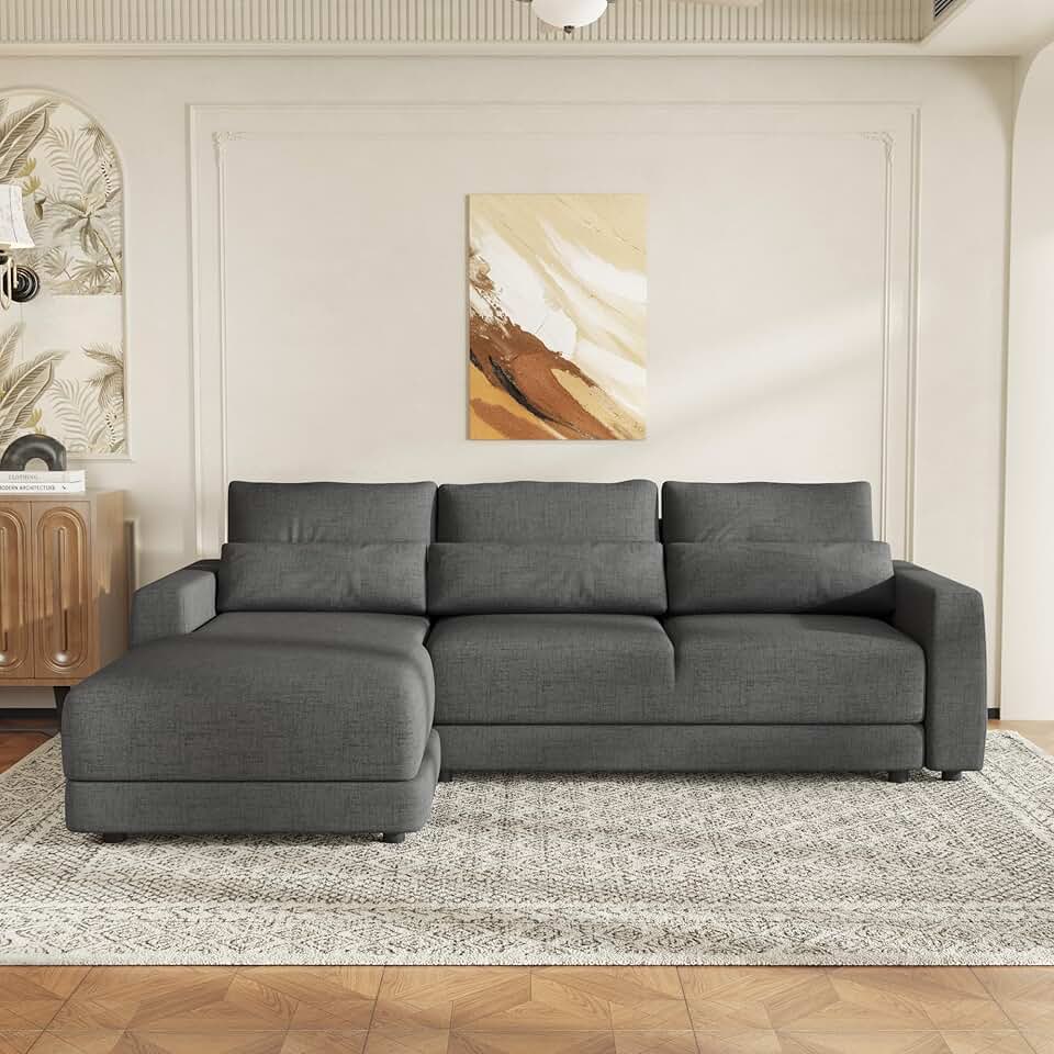 L-Shaped Sectional Sofa, Modern Modular Couch with 3 Pillows and Removable Back Cushions, Suitable for Living Rooms, Offices, Apartments,Gray