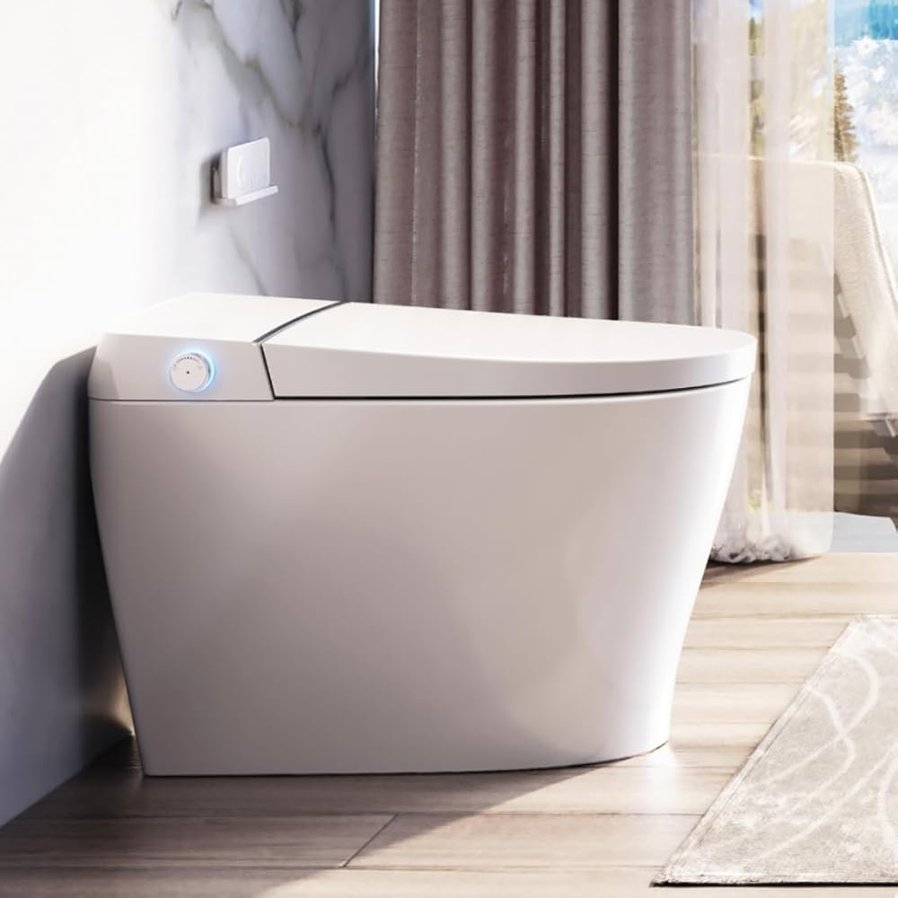 ELLAI Smart Toilet with Bidet Built In, Bidet Toilet with Remote Control, One Piece Elongated Modern Tankless Toilet with Auto Flush/Heated Seat/Warm Water/Air Drying Function/LED Night Light
