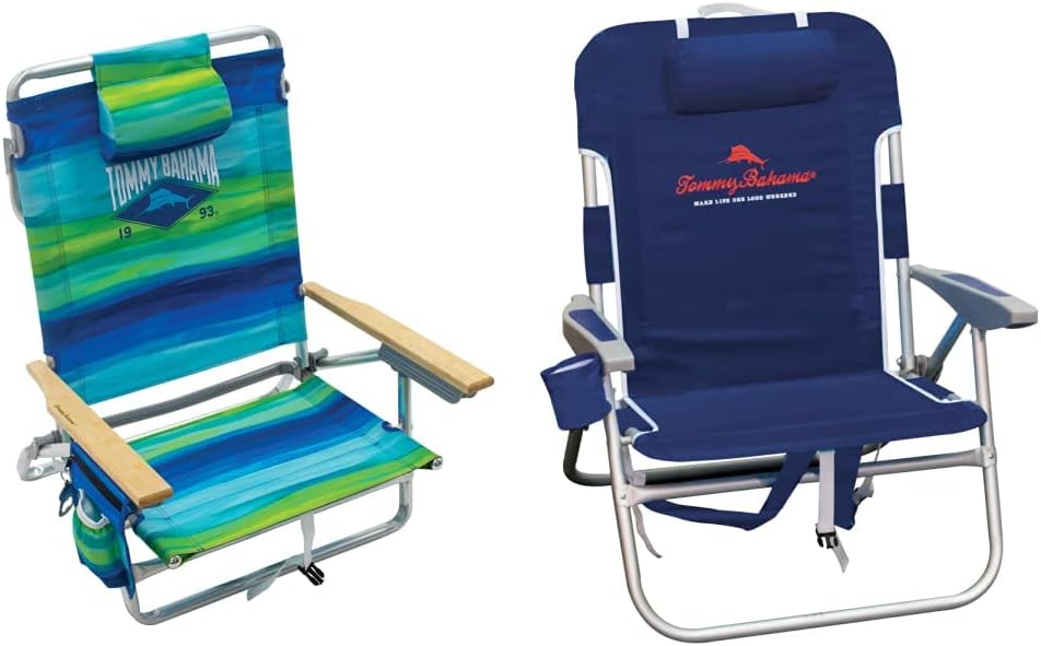 Tommy Bahama 5-Position Classic Lay Flat Folding Backpack Beach Chair (Blue and Green Stripe) Big Boy 4-Position Folding 13