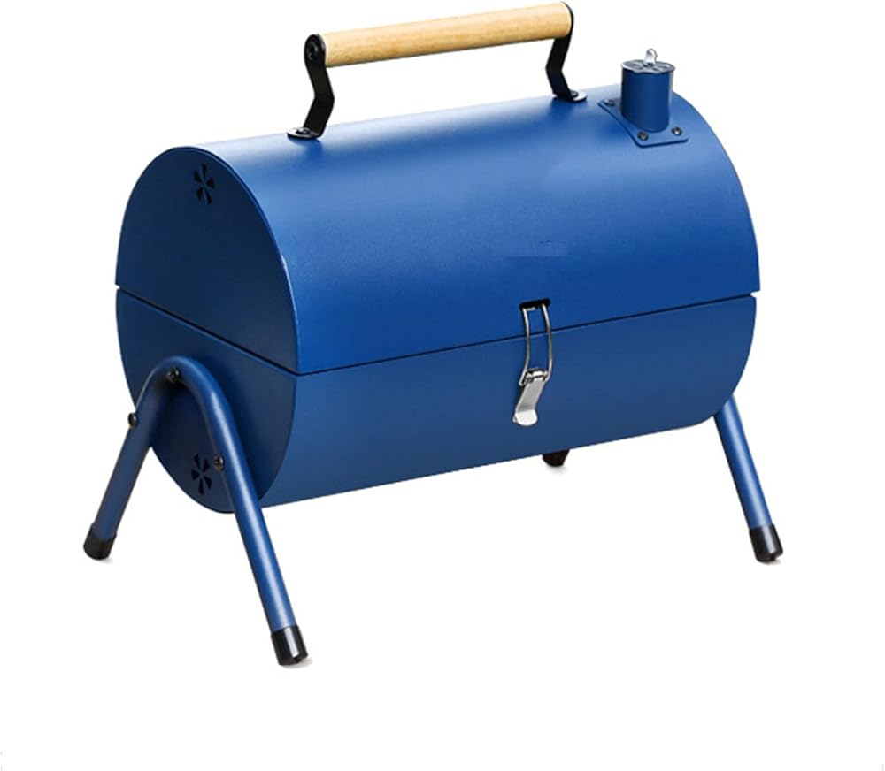 Adjustable Portable Charcoal Grill Multi-Functional Metal Small Cylindrical BBQ Smoker for Outdoor Hiking Picnic Family Gathering Garden Backyard Suitable for 2-4 People Blue
