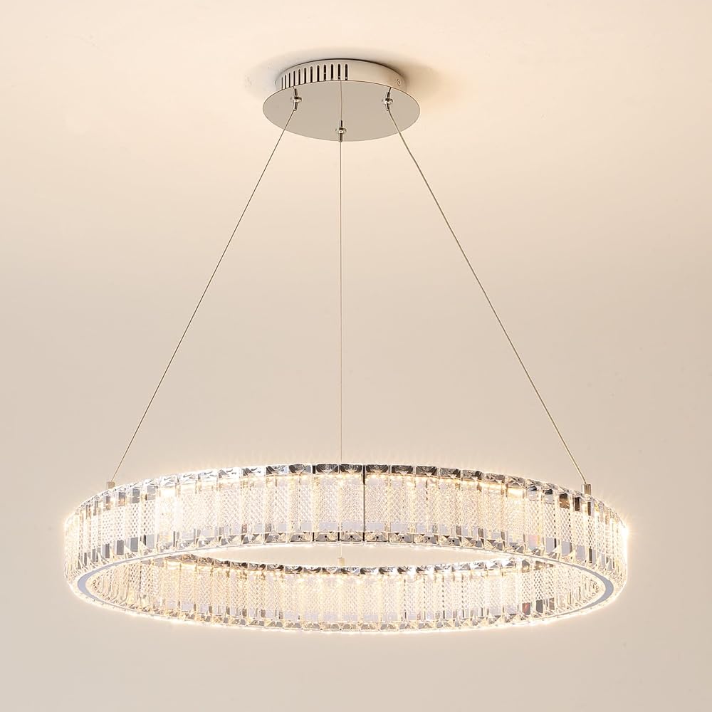 Modern Crystal Chandelier LED Ring Pendant Light Fixtures, 24