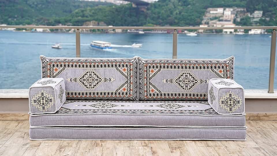 Arabic Floor Sofas, Moroccan Rug, Arabic Jalsa, Sectional Sofa, Oriental Sofa, Moroccan Floor Cushions, Ottoman Couch (8'' Thickness Sofa, Sofa Only, Gray)