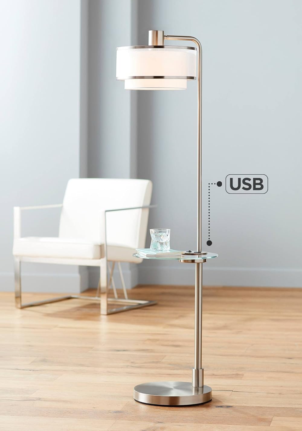 Possini Euro Design Vogue Modern Floor Lamp with Table Tempered Glass 60