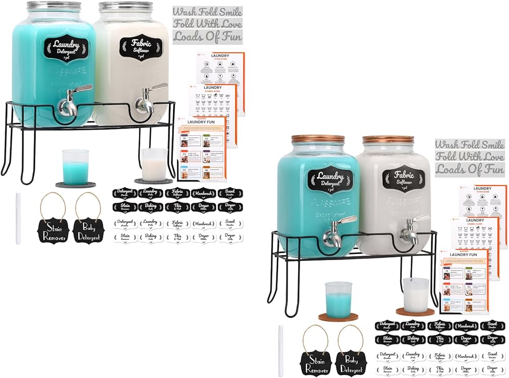 AMEY 1 Gallon Decorative Fabric Softener & Laundry Soap Dispenser-SS Lid & Rose Gold