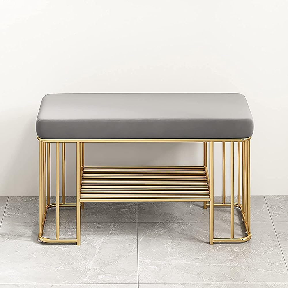 Shoe Storage Bench Entryway Hallway Furniture, Shoe Bench with Cushioned Seat Shoe Rack Organizer with Metal Frame, Space Saving Strong and Sturdy, for Entryway,Hallway(Grey,60 * 32 * 45 cm)
