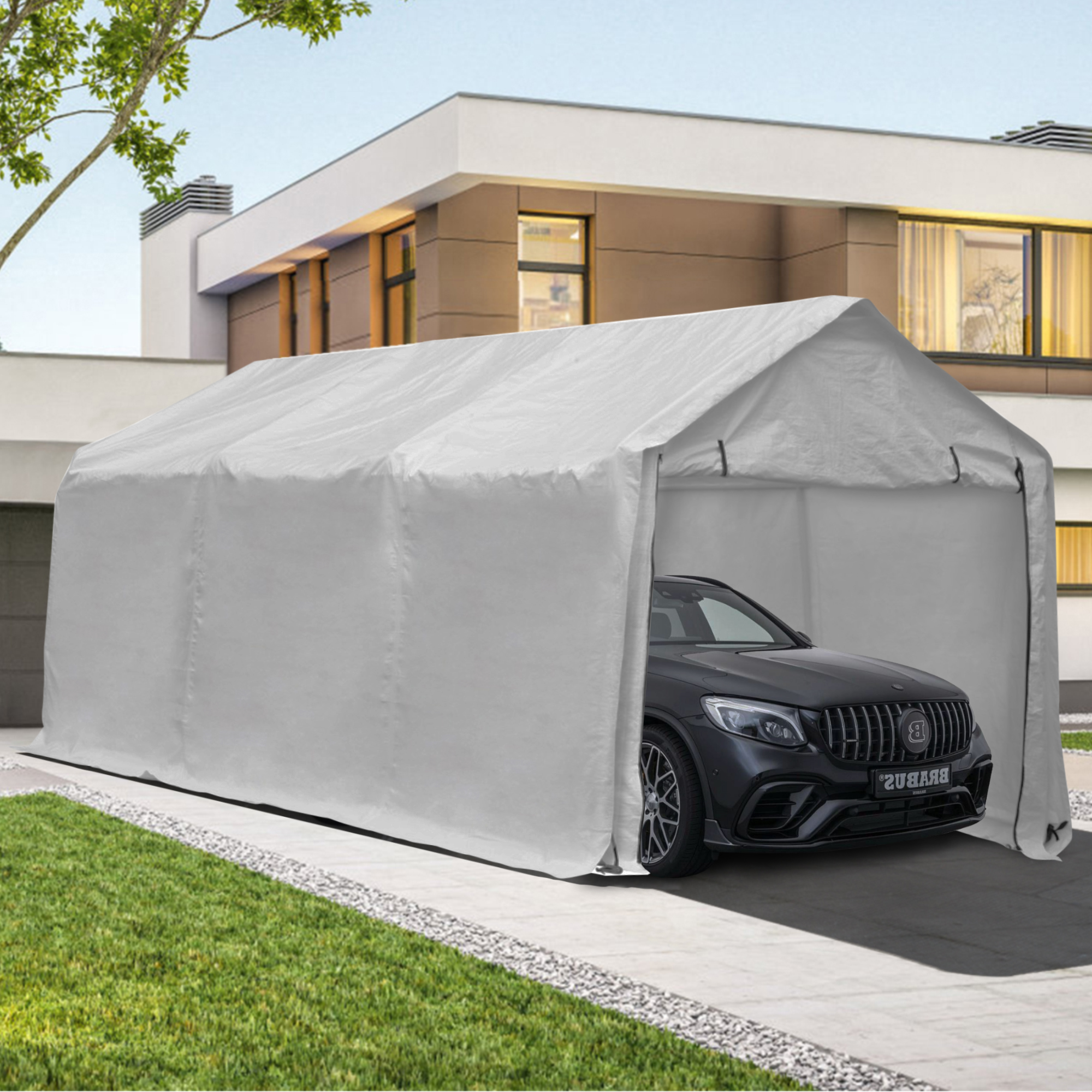 Ainfox 17 x 10ft Heavy Duty  Carport Canopy with Sidewalls Waterproof Garage Car Shelter Enclosed Storage Shed, White